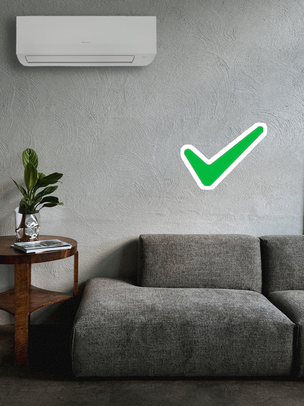 Airco boven de bank is een goede plek