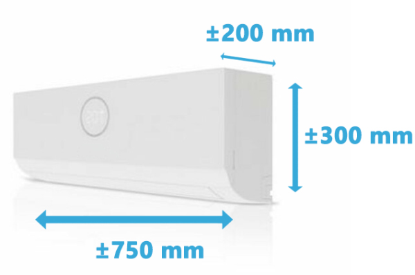 Wat zijn de afmetingen van een kleine airco binnenunit?